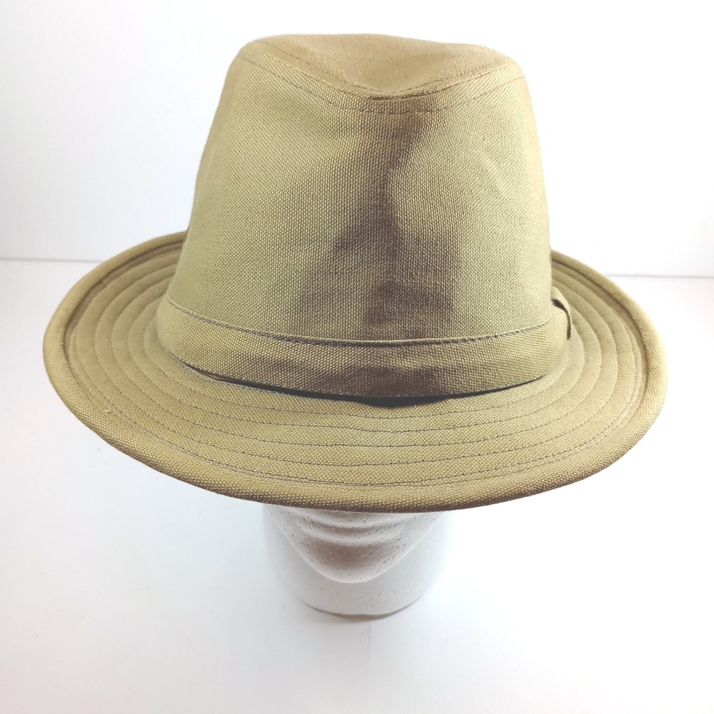 Mens Fedora Sun Hat L/XL Khaki Tan Cotton Canvas Safari Outback RN17730 Summer - Picture 1 of 6